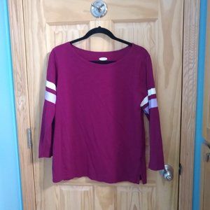 Old Navy Long Sleeved Mauve top with purple and white stripes on arms